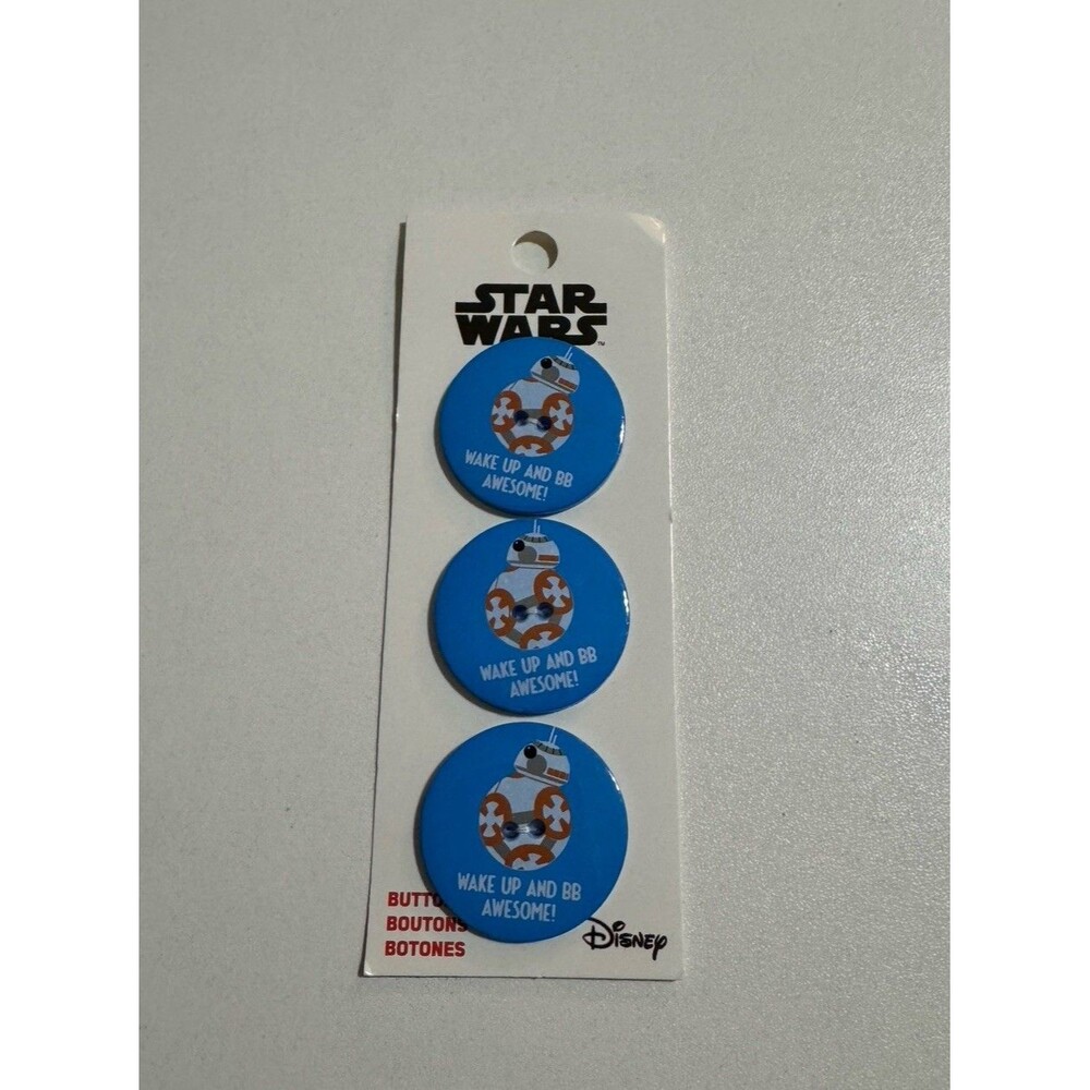BB8 Disney Star Wars Blumenthal Buttons Wake up BB Awesome 1 1/4 Inch